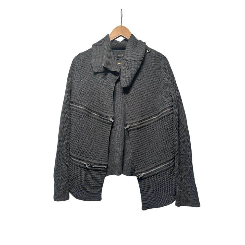 Rock & Republic Gray Ribbed Knit Zip Detail Cardigan XS